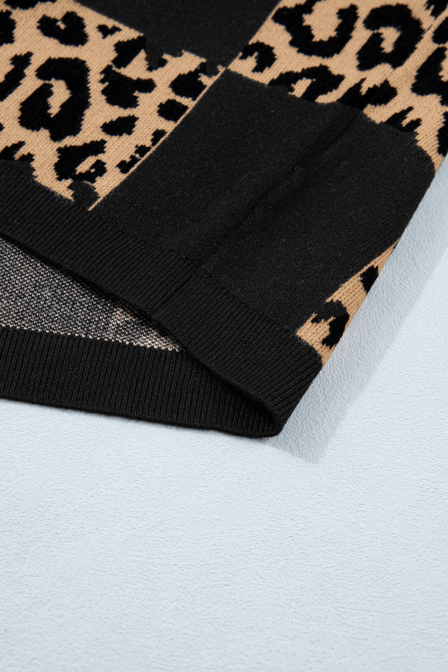 Black Leopard Checkerboard Short Sleeve Knit Sweater