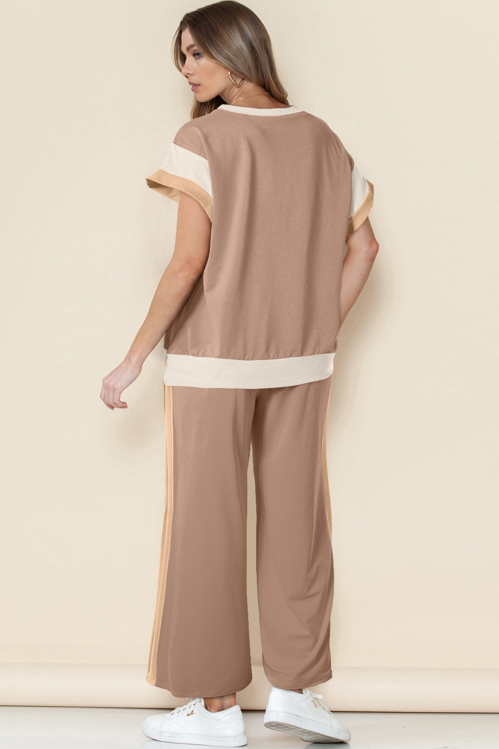 Color Block Detail Casual Two-piece Set