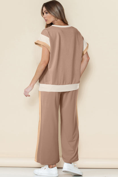 Color Block Detail Casual Two-piece Set