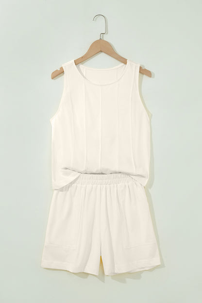 Stitched Detail Loose Tank Top Cotton 2pcs Short Set