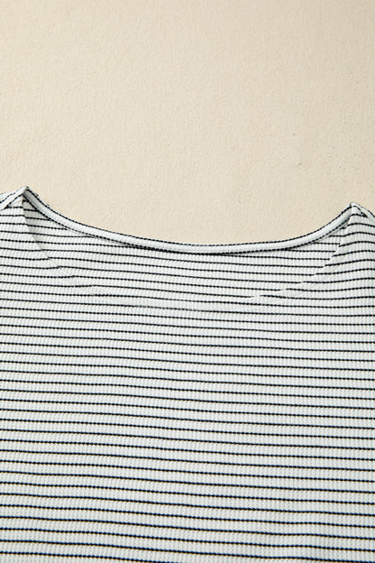 Black Stripe Contrasted Ruffle Trim Casual Tank Top