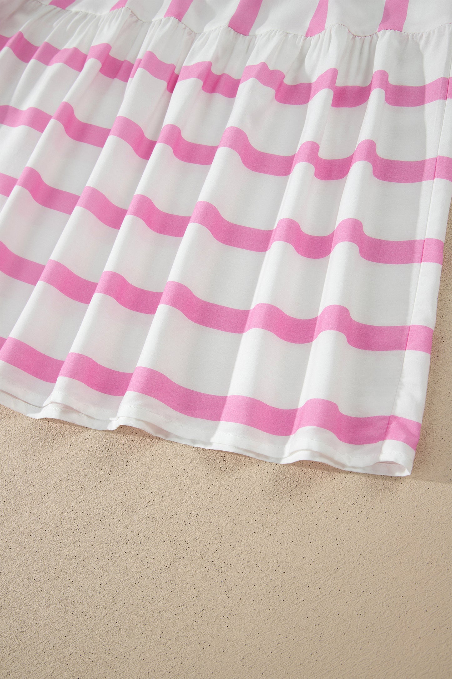 Stripe Ricrac Trim Notched Neck Half Sleeve Vacation Dress