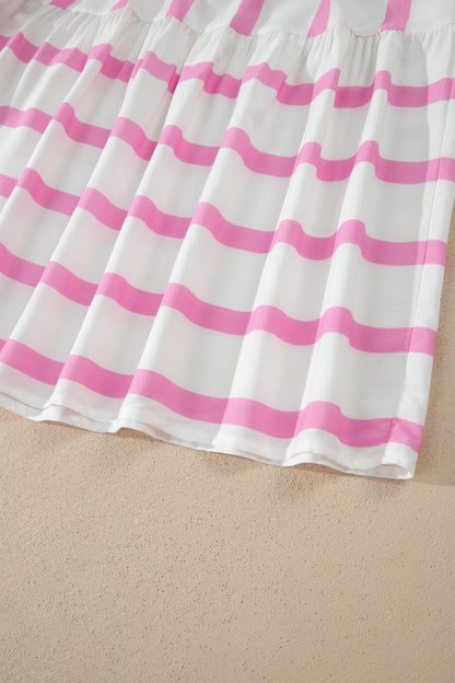 Stripe Ricrac Trim Notched Neck Half Sleeve Vacation Dress