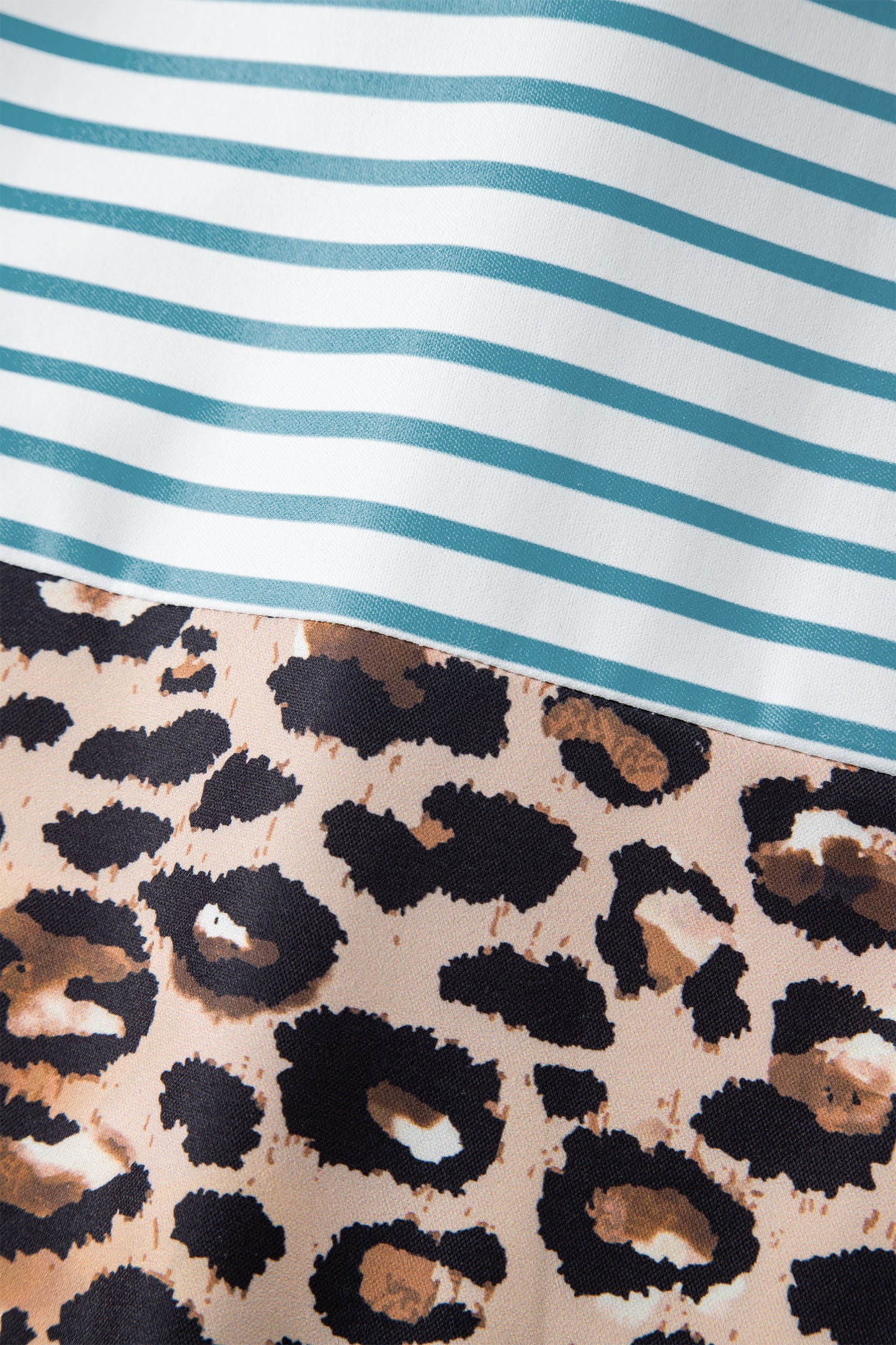 Brown Stripe Contrast Leopard Patchwork Long Shirt Dress with Slits