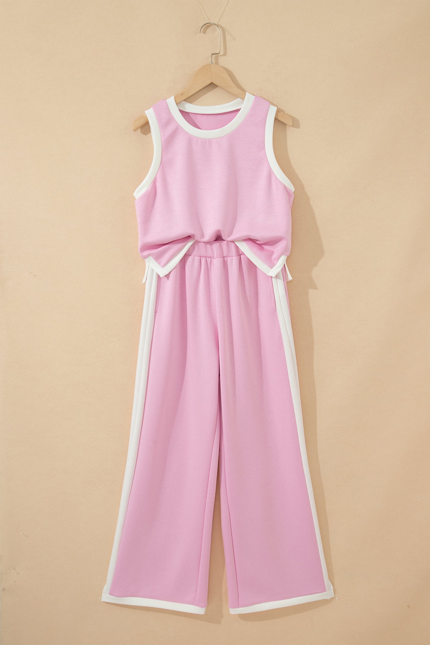 Colorblock Trim Cropped Tank Elastic Waist Shift Pants 2pcs Set