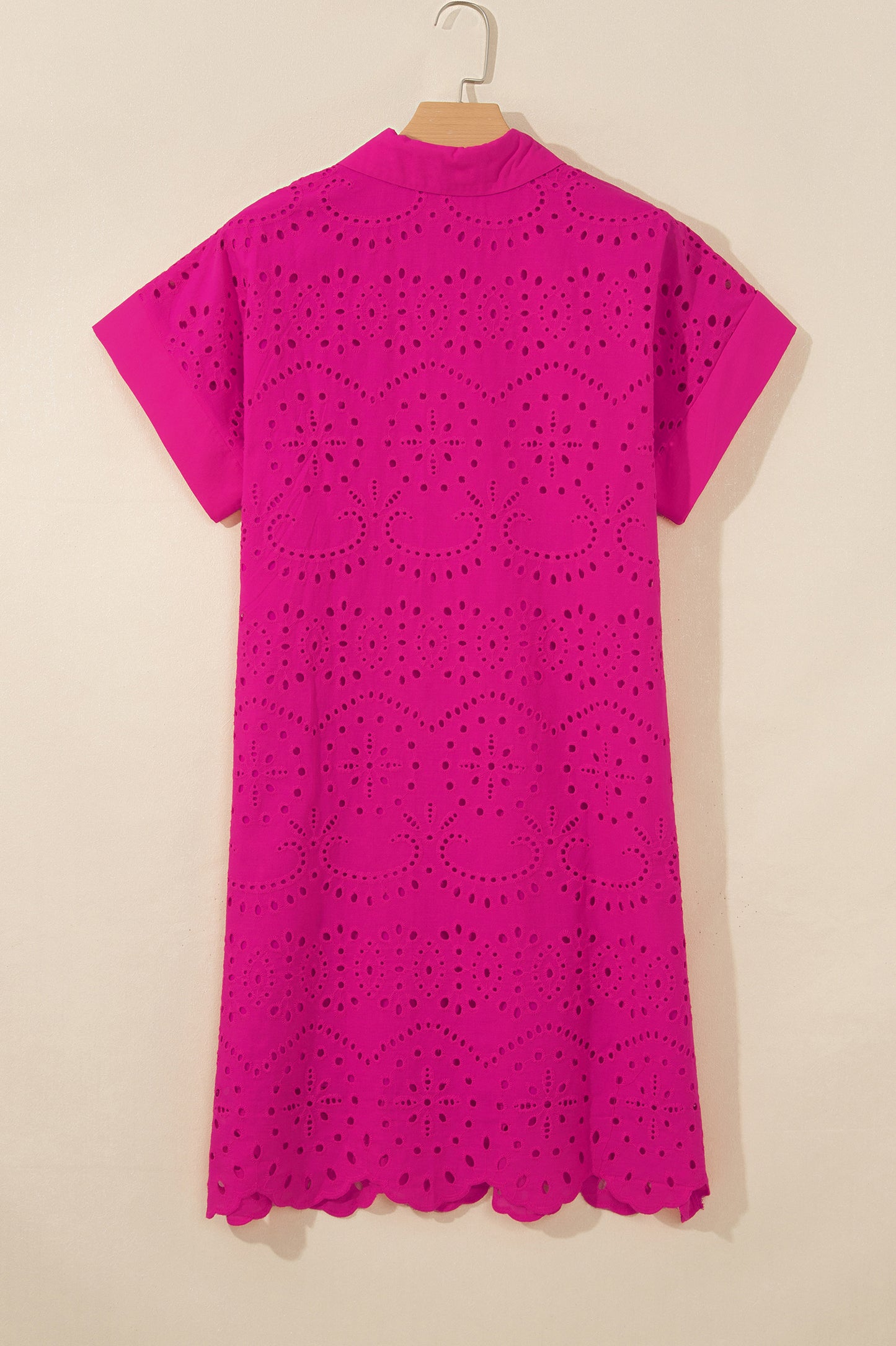 Solid Color Eyelet Embroidered T Shirt Mini Dress