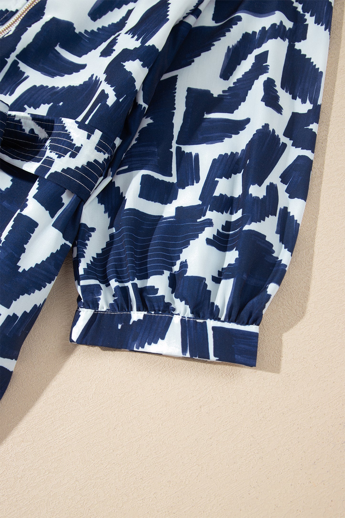 Blue Abstract Geometric Print Zip Front Tie Waist Shift Dress