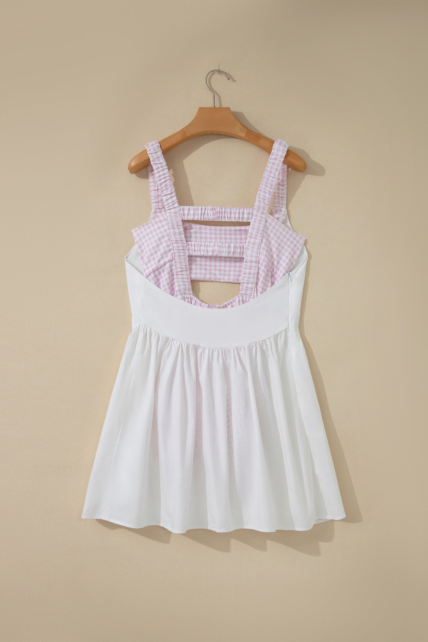 Faux Two Piece Gingham Contrast Patchwork Loose Mini Dress