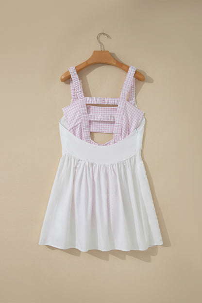 Faux Two Piece Gingham Contrast Patchwork Loose Mini Dress