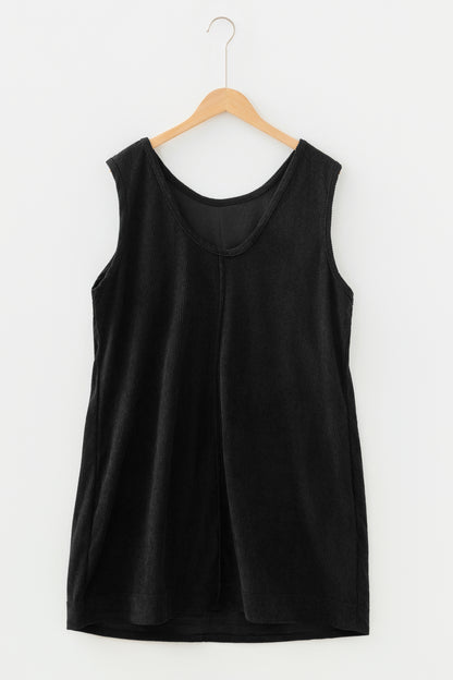 Black Plus Size Corduroy Patch Pocket Sleeveless Mini Dress