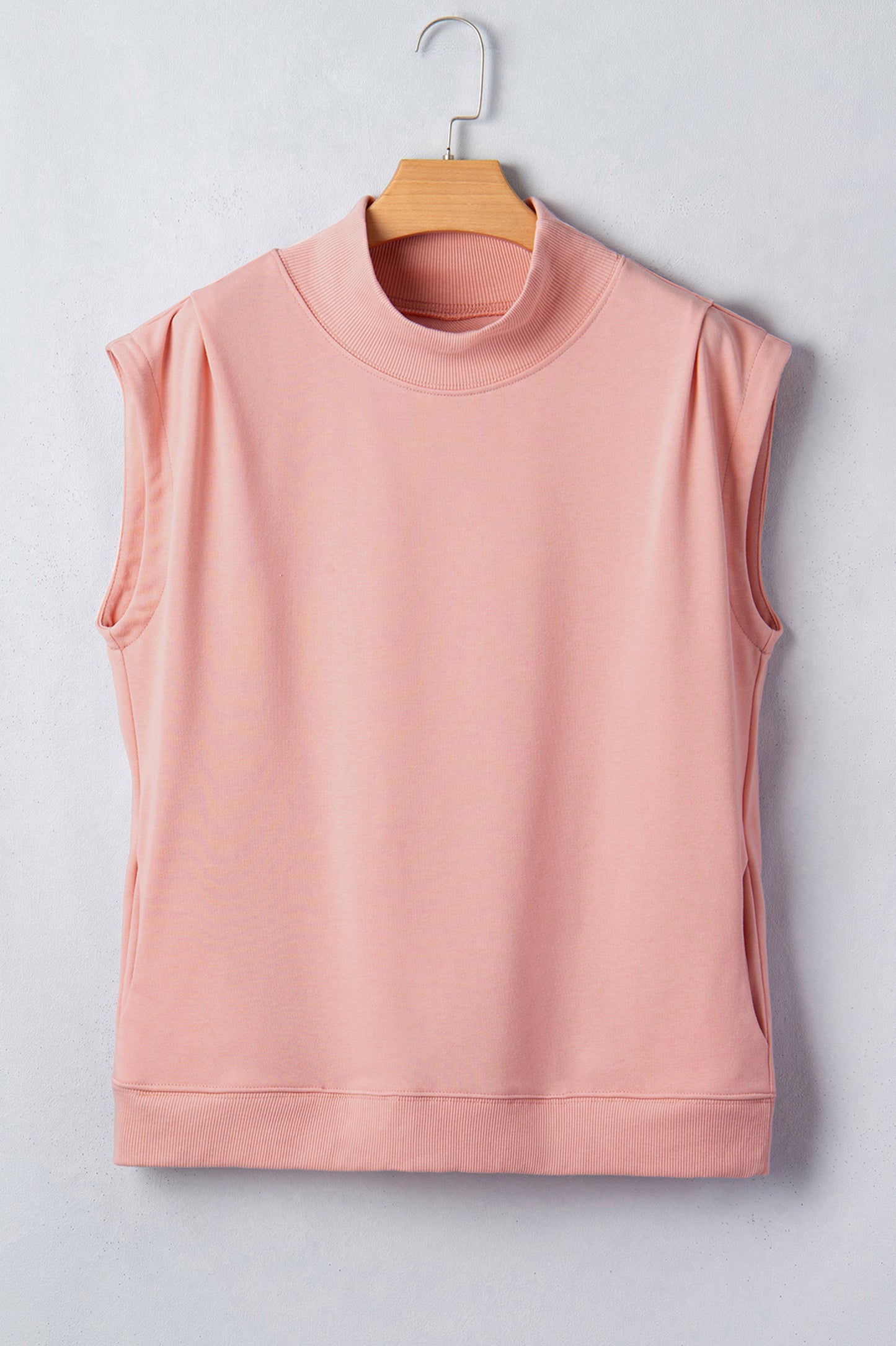 Solid Color High Neck Cap Sleeve Loose Top