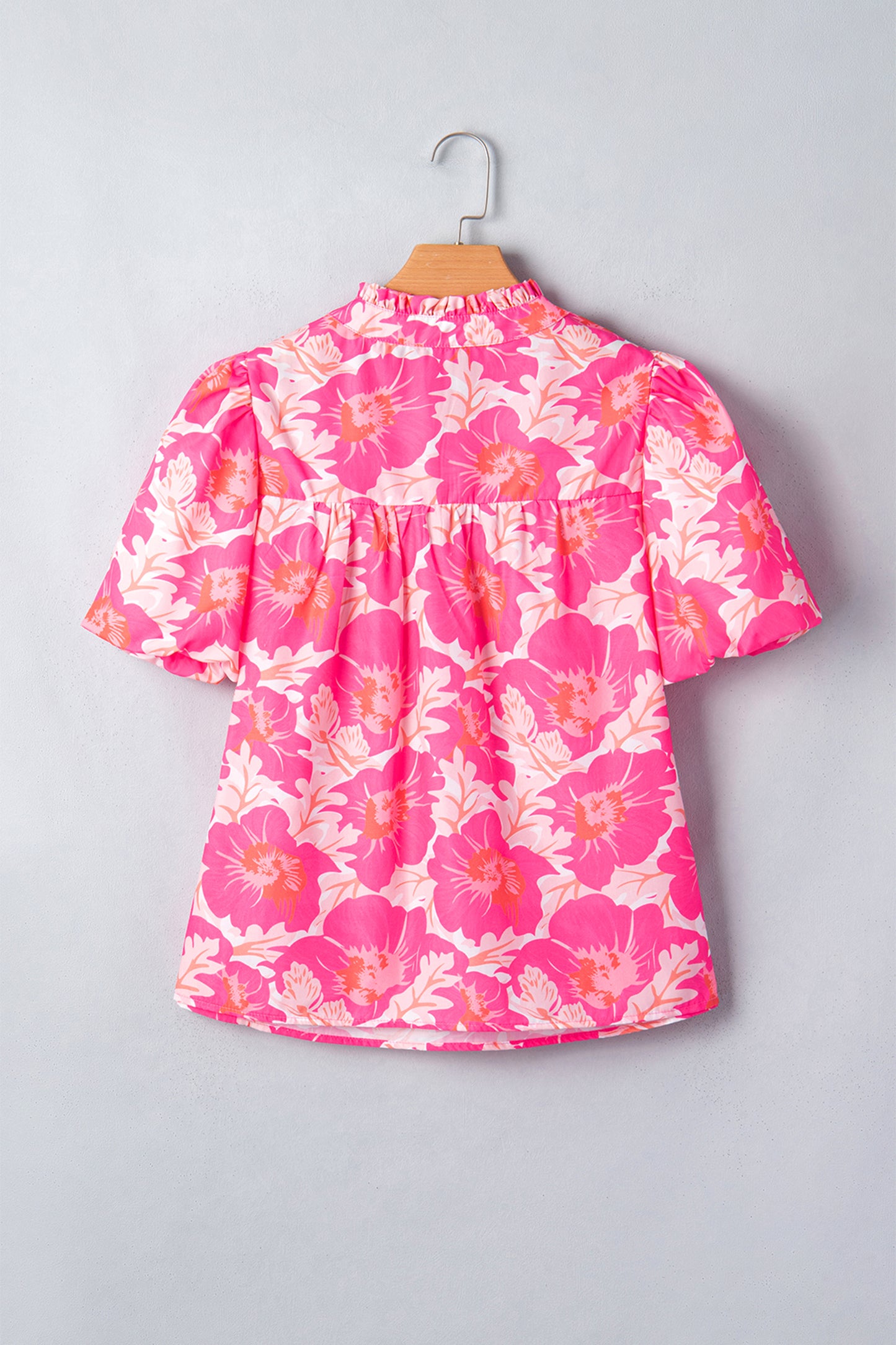 Short Bubble Sleeve Summer Floral Blouse