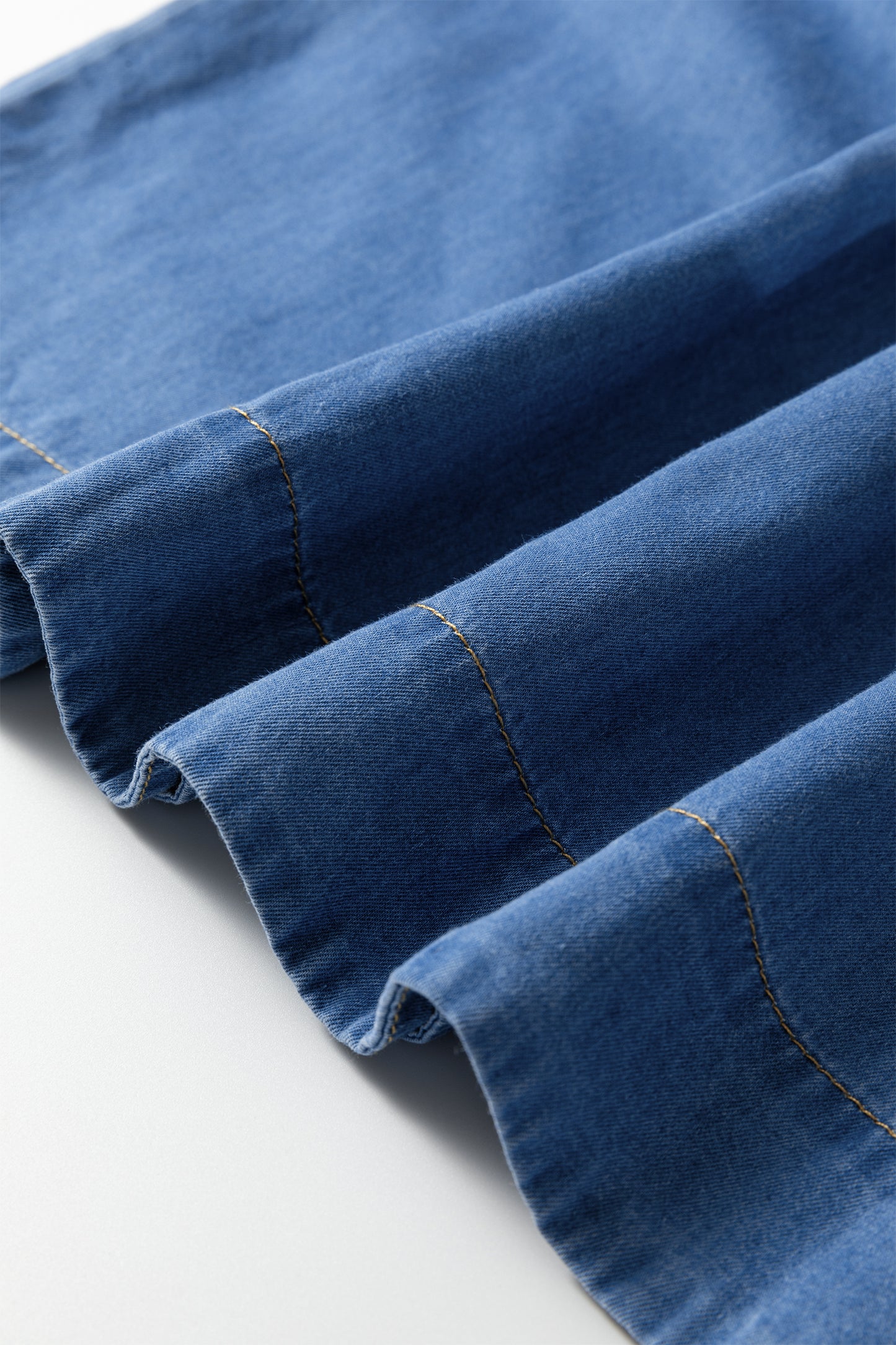 Beau Blue Seam Pleated Detail Half Button Short Sleeve Denim Top