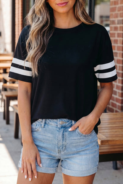 Varsity Striped Short Sleeve Crew Neck T Shirt