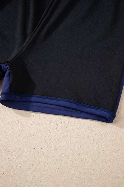 Navy Blue Color Block Patchwork Bow Knot Detail Sleeveless Swim Dress