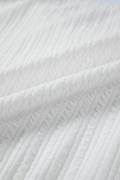 White Solid Color Textured Drop Shoulder Long Sleeve Peplum Top