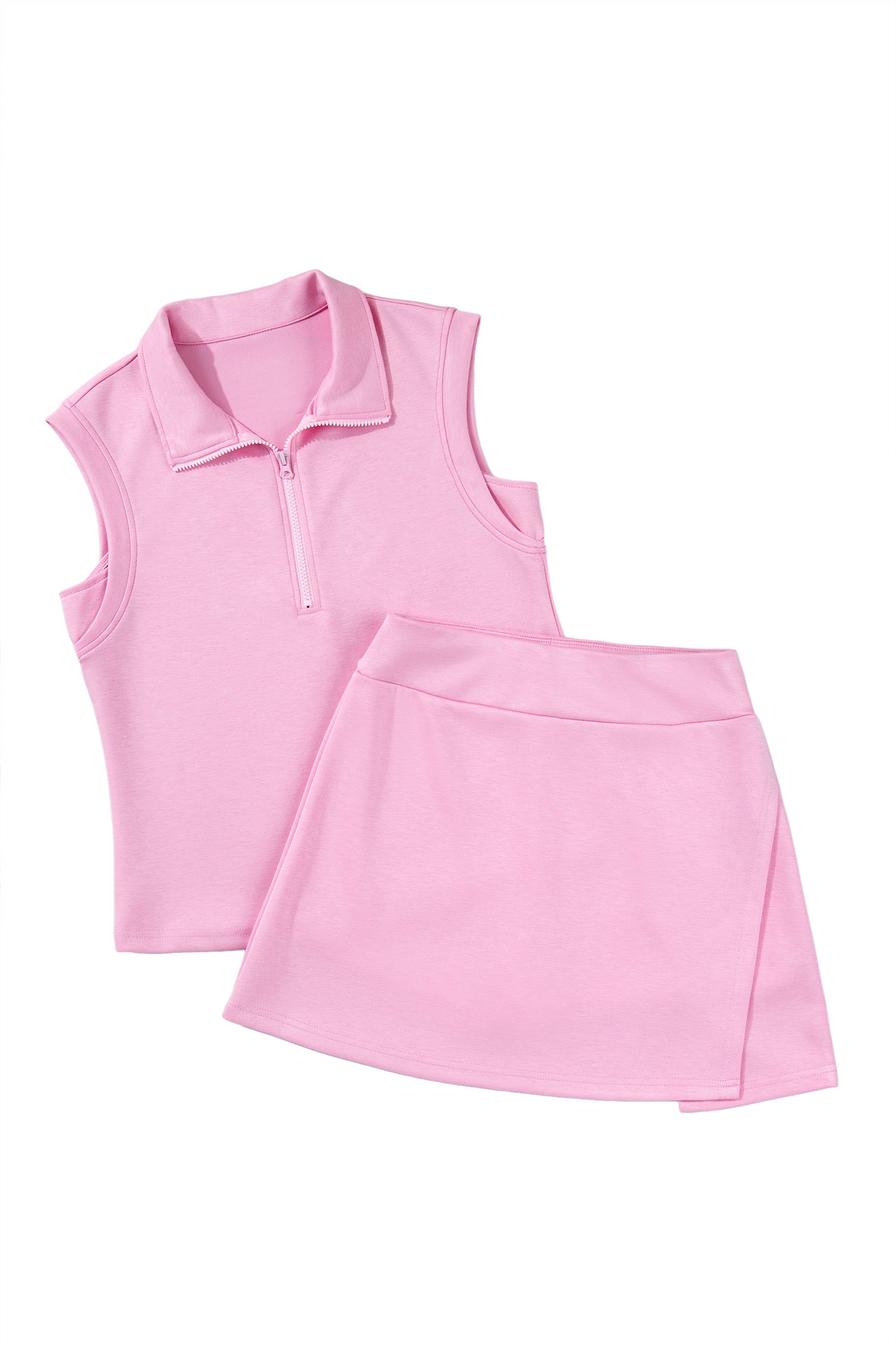Solid Color Sleeveless Zipper Tank and Skort Set