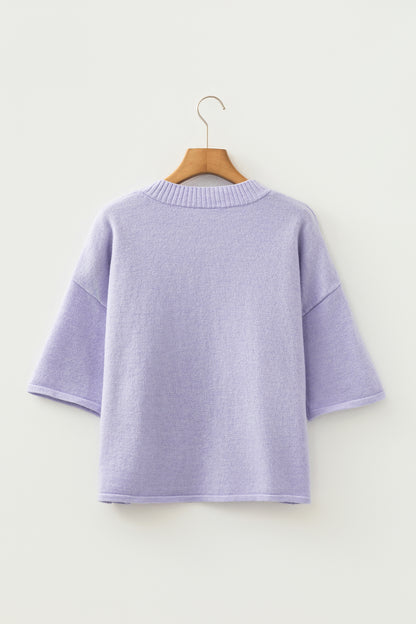 Lavendula 3/4 Sleeve Boxy Knit Button Down Sweater Cardigan