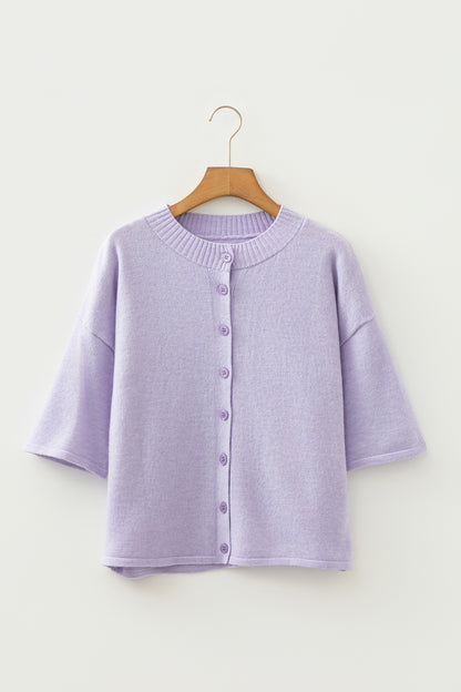 Lavendula 3/4 Sleeve Boxy Knit Button Down Sweater Cardigan