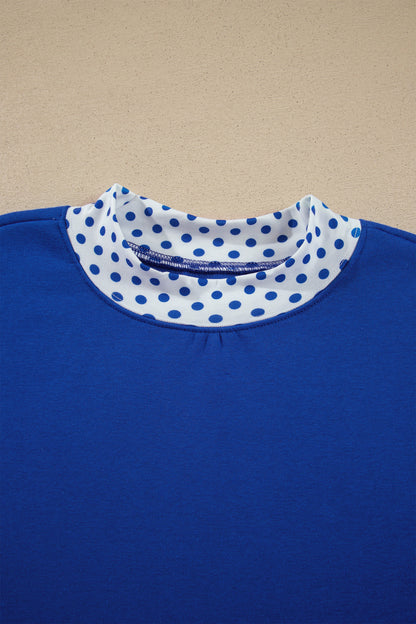 Polka Dot Trim Baggy Pullover 2pcs Short Set