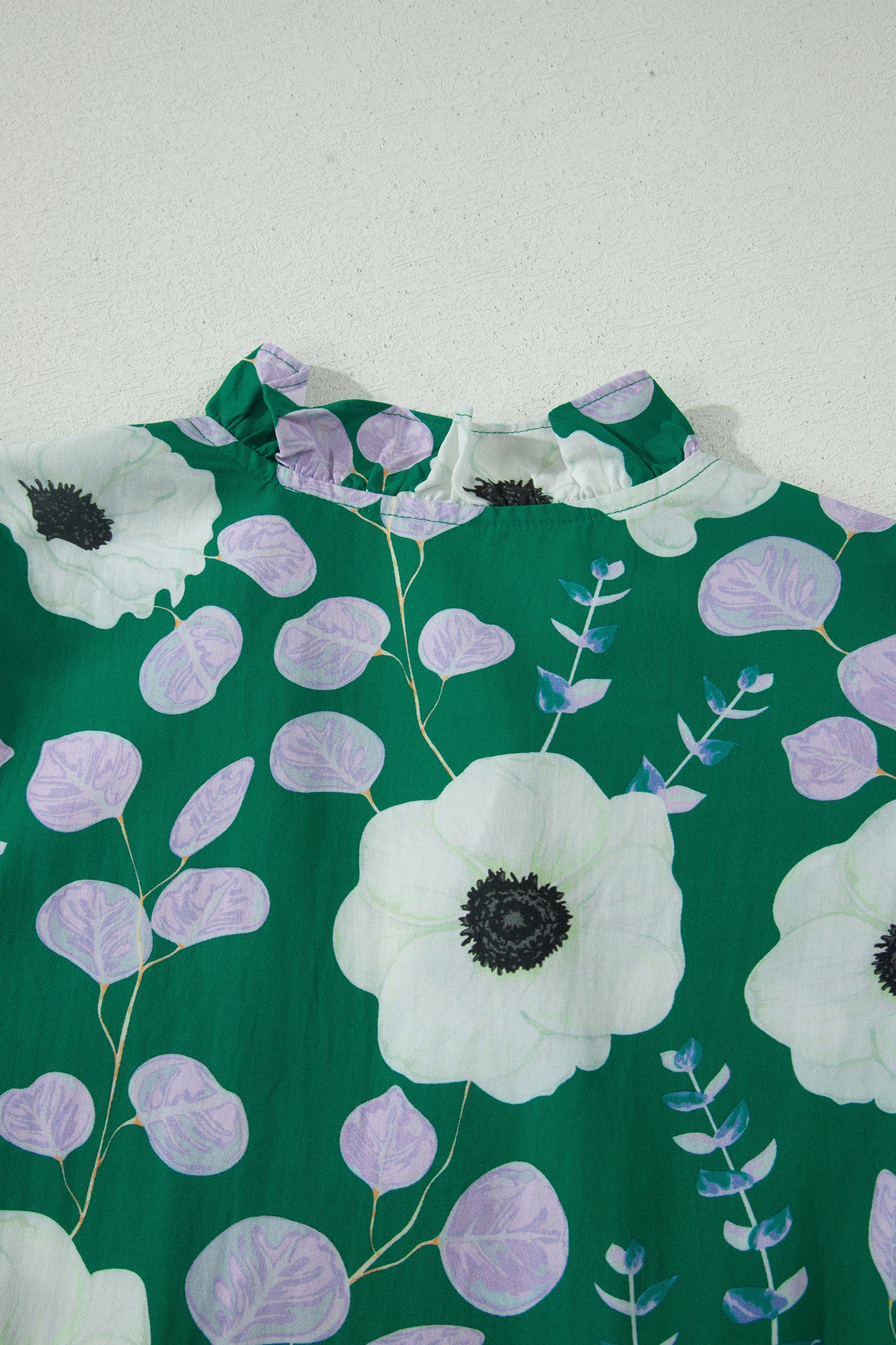 V Neck Ruffled Short Sleeve Flower Maxi Dress