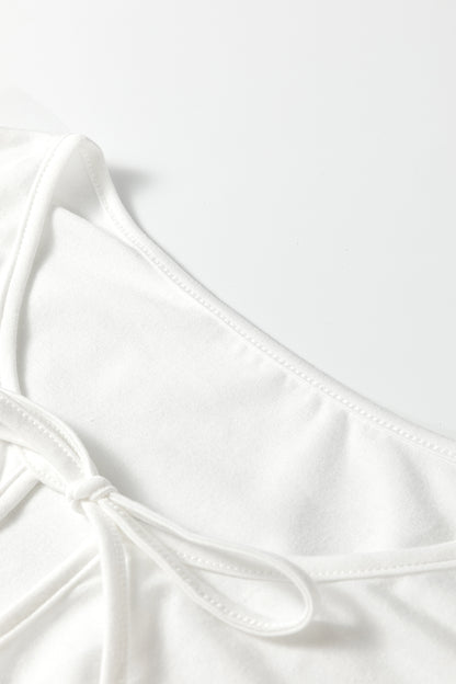 White Plus Size Solid Color Bow Tie Peplum Tank Top