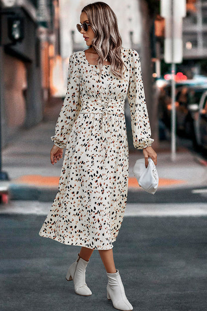 Animal Print Self Belt Fit Midi Dress | Dress - Women's | 523, Dress, midi dress | Elings