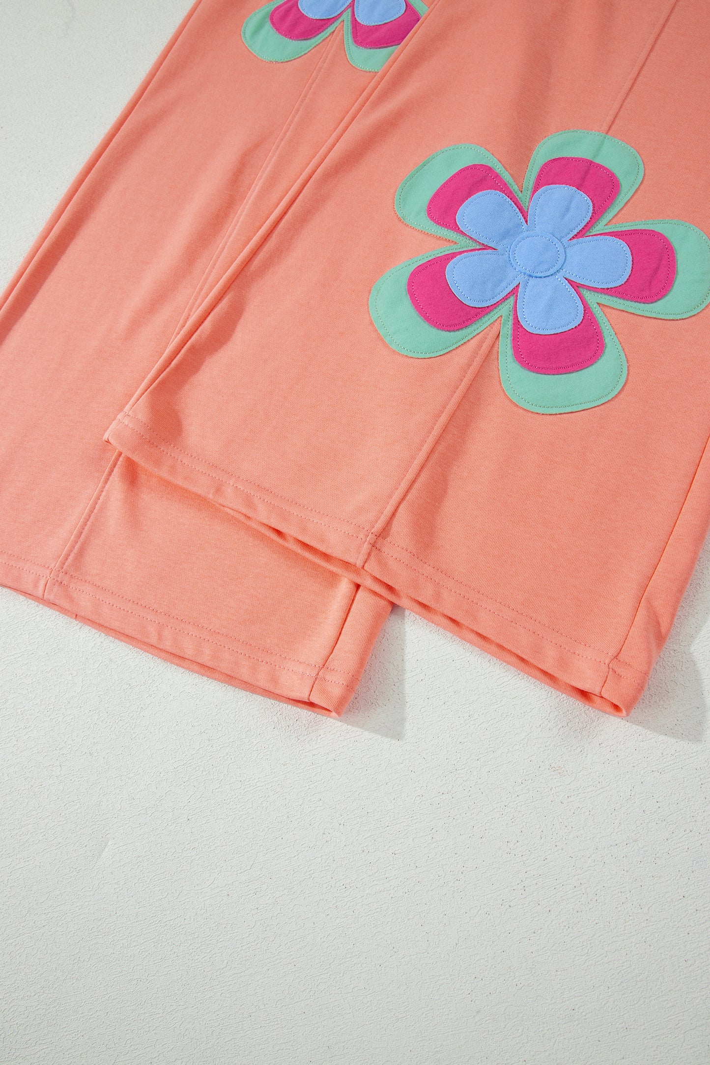 Color Block Flower Patchwork Drawstring Contrasted Elastic Waist Wide Leg Pants