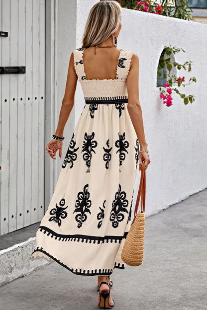 Ruched Square Neck Sleeveless High Waist Empire Dress