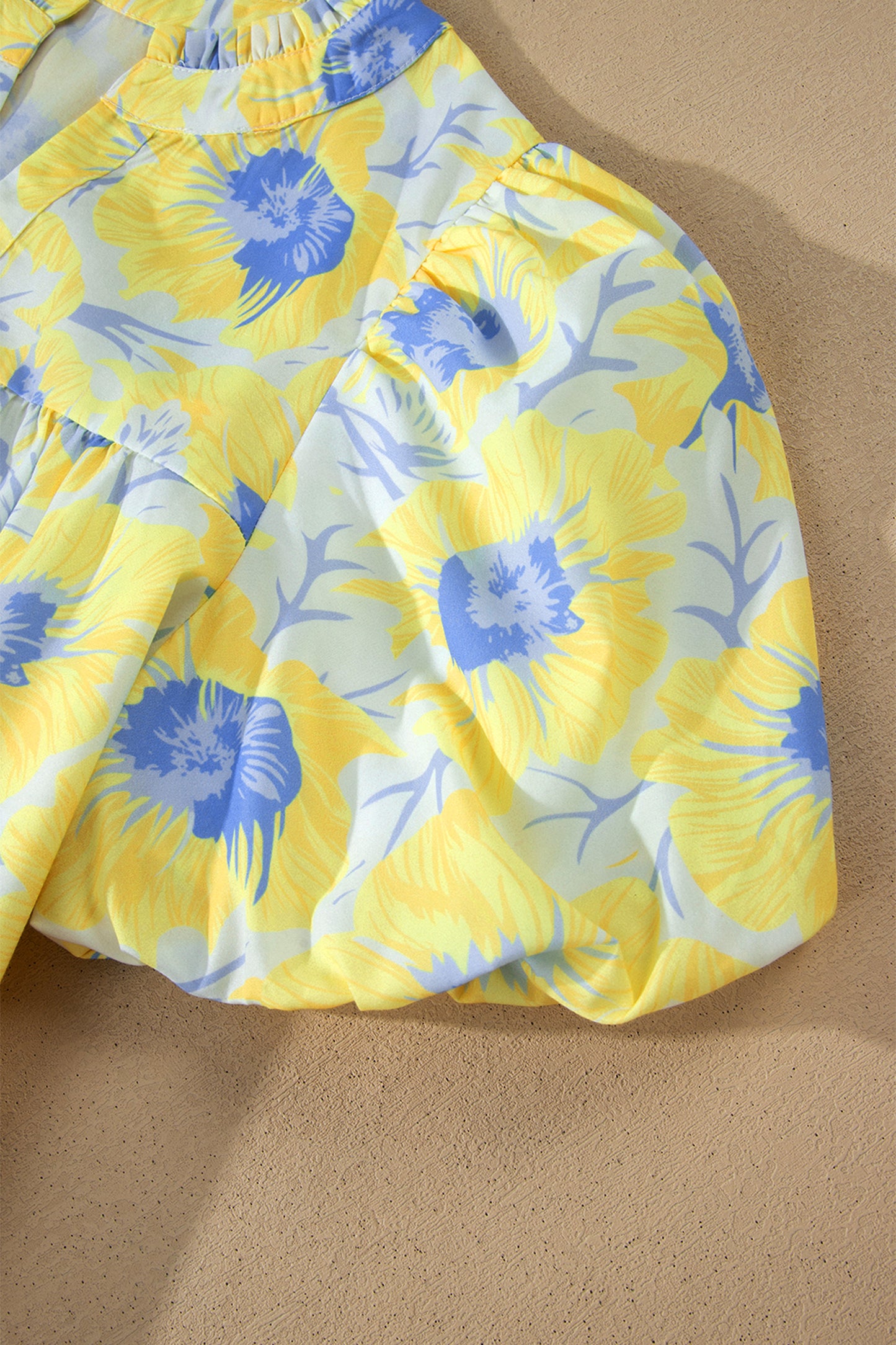 Short Bubble Sleeve Summer Floral Blouse