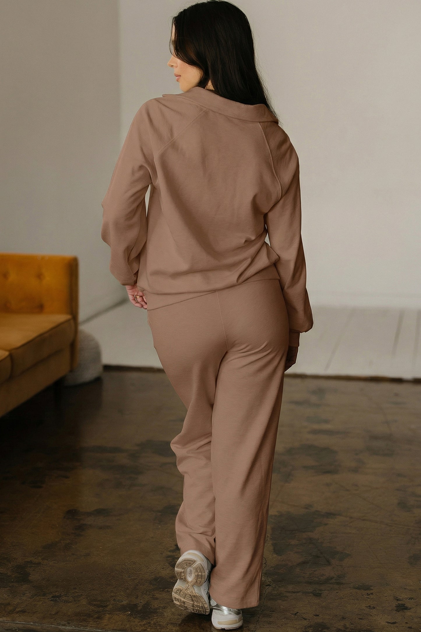 Polo Collar V Neck Pullover and Drawstring Sweatpants Set