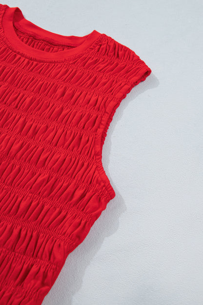 Shirred Slim Fit Ruffle Hem Tank Top