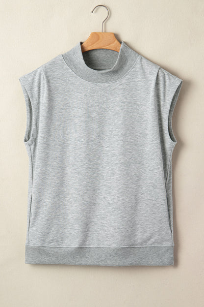 Solid Color High Neck Cap Sleeve Loose Top
