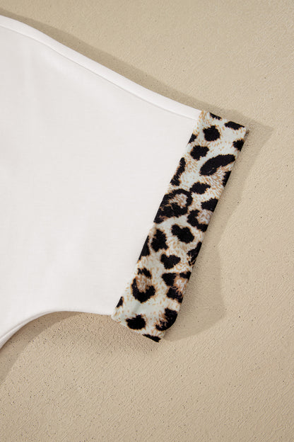 Contrast Leopard Bow Patched Short Sleeve T Shirt Long Dress