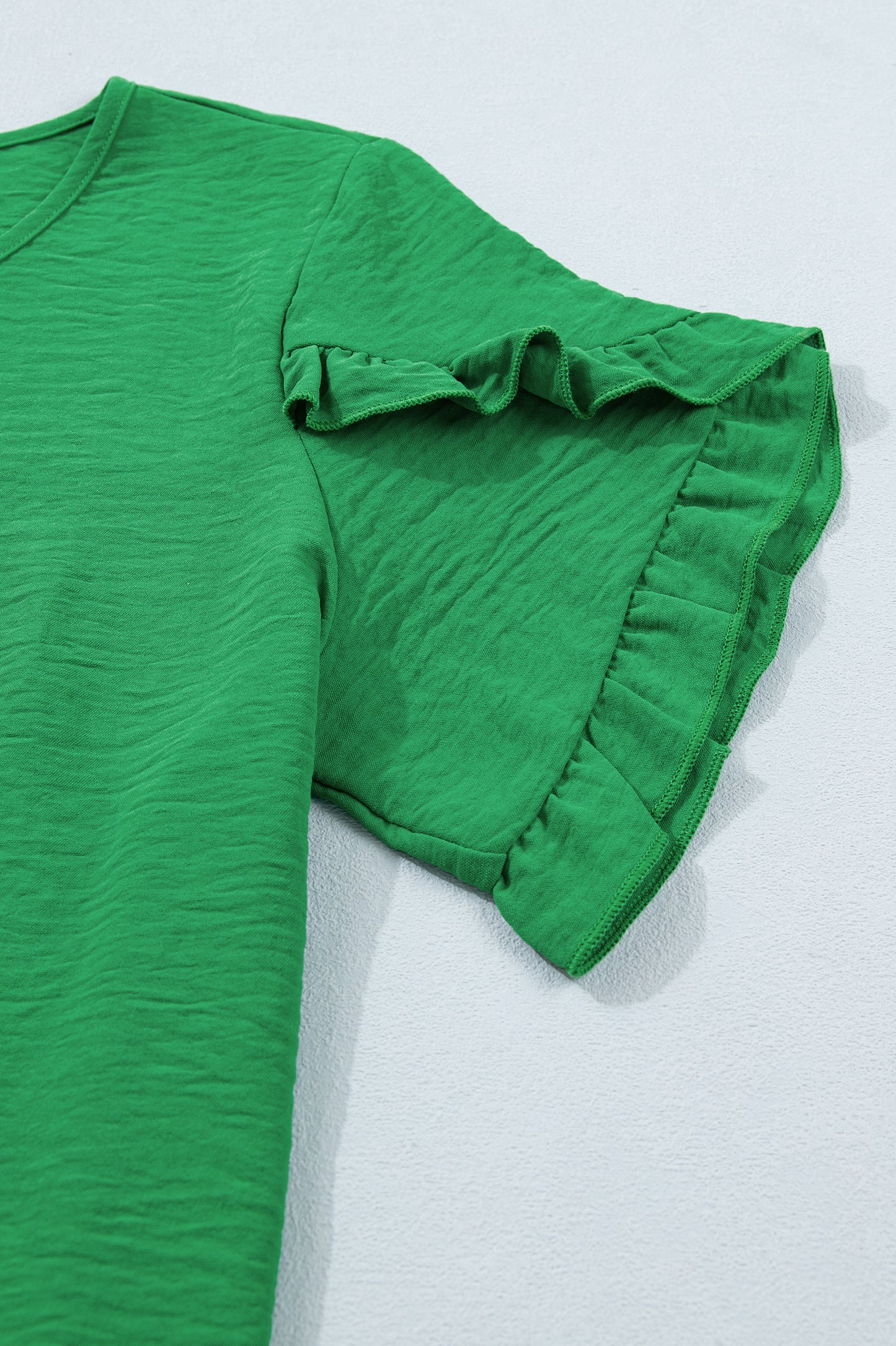 Solid Color Ruffle Trim Short Sleeve Blouse