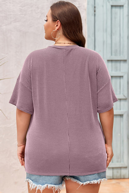 Textured V-Neck Dropped Shoulder Plus T-Shirt