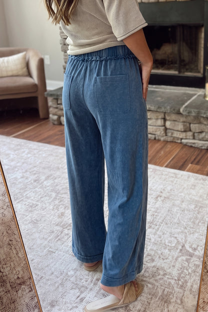 Mineral Wash Seam Detail Flare Leg Drawstring Pants