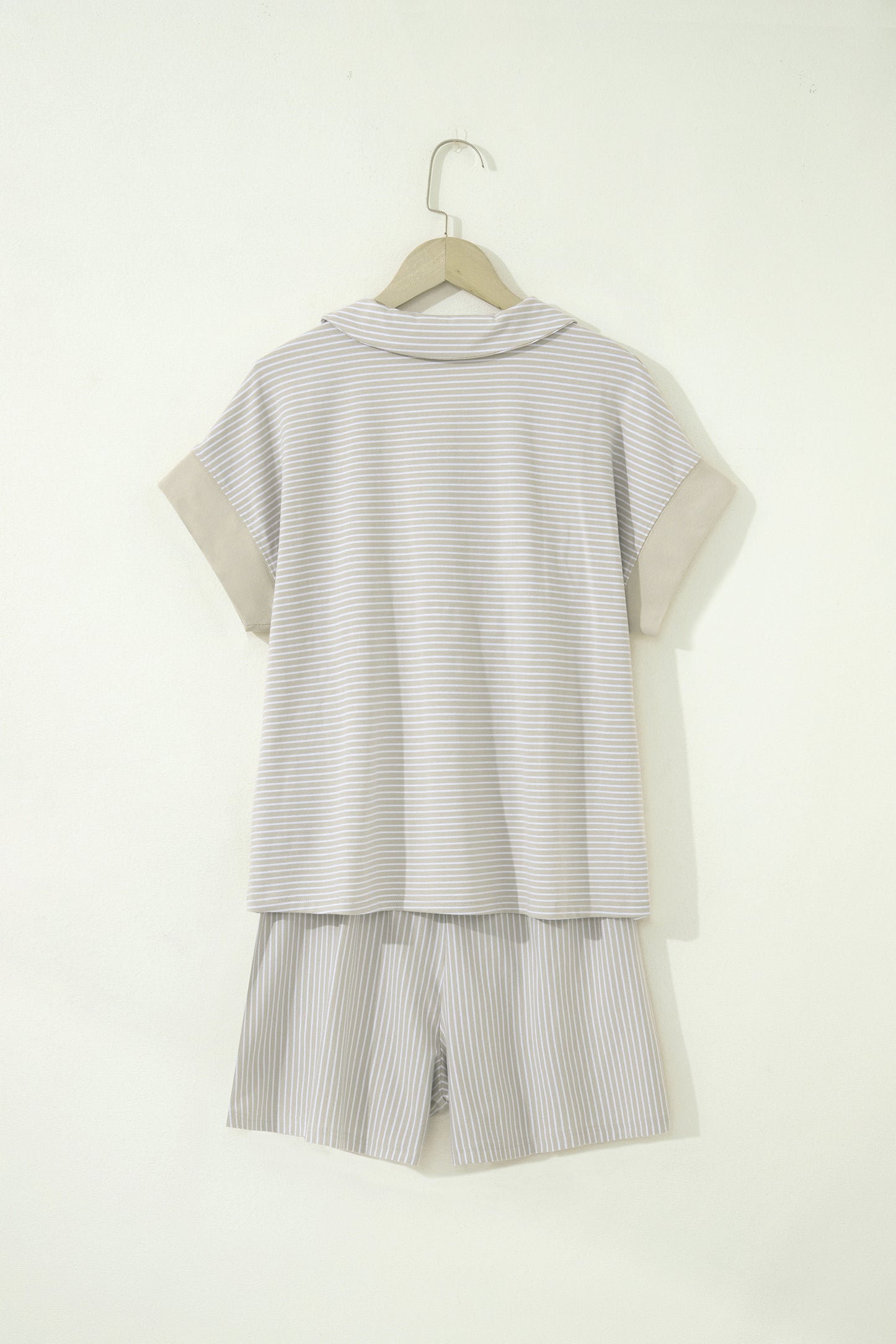 Stripe Dolman Sleeve Polo Shirt and Drawstring Shorts Set