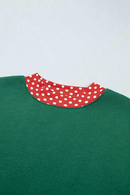 Polka Dot Trim Baggy Pullover 2pcs Short Set