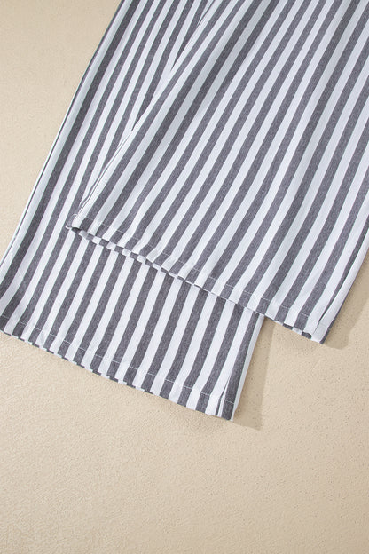 Stripe Shirred High Waist Loose Summer Pants