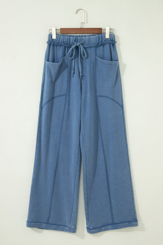 Mineral Wash Drawstring Retro High Waist Wide Leg Western Pants