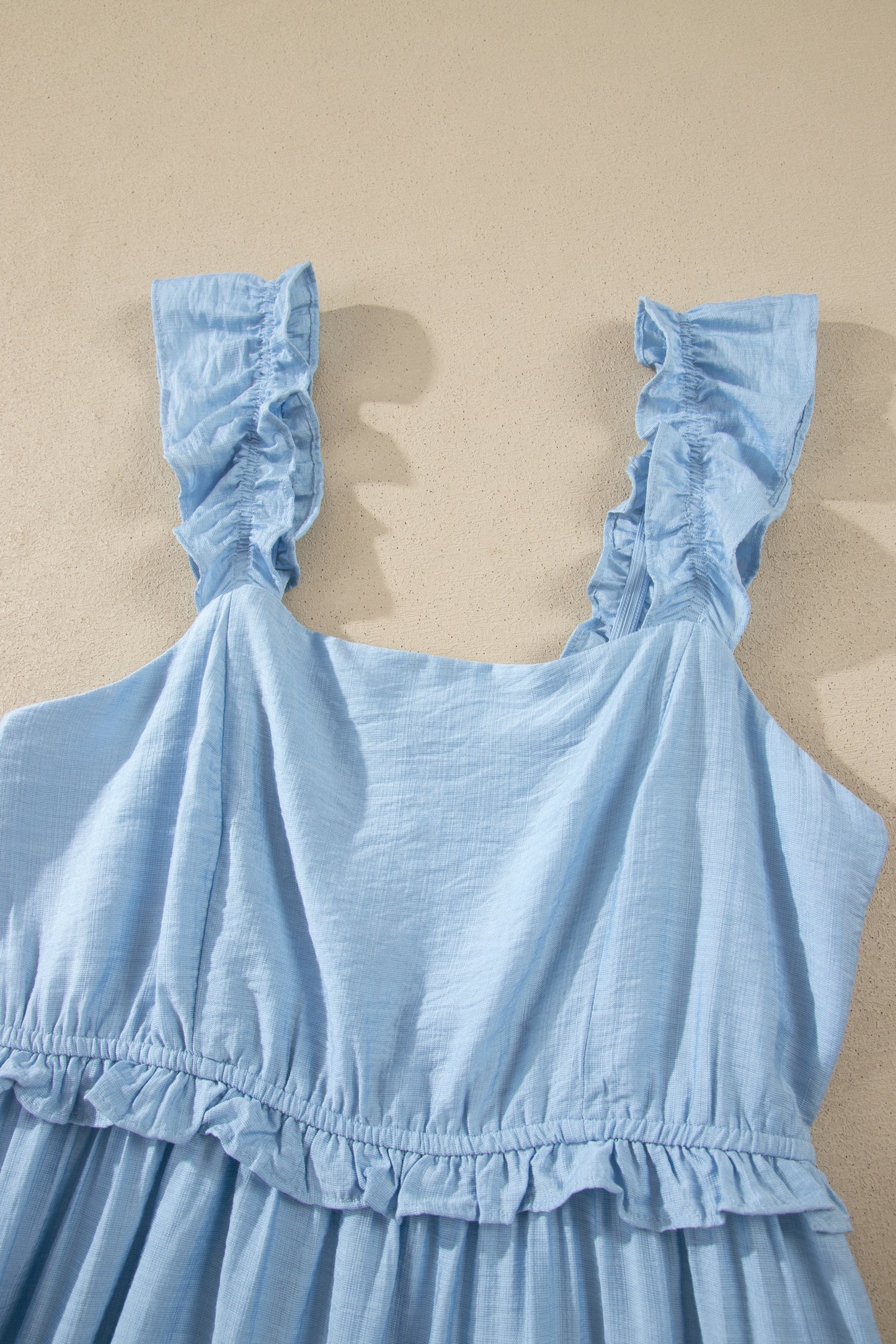 Solid Color Ruffle Trim High Waist Sleeveless Maxi Dress