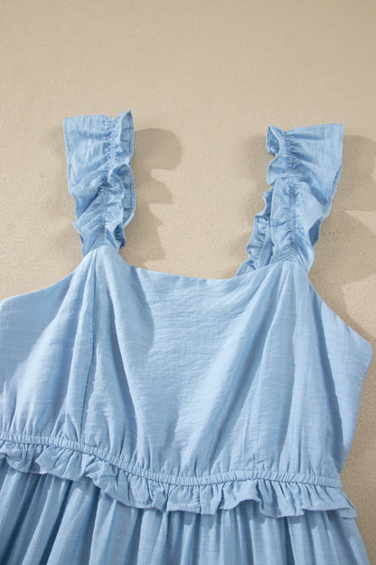 Solid Color Ruffle Trim High Waist Sleeveless Maxi Dress