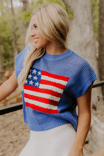 US Flag Graphic Short Sleeve Sweater Top