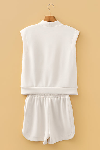 Quarter Zip Sleeveless Top Drawstring Shorts Casual 2pcs Outfit