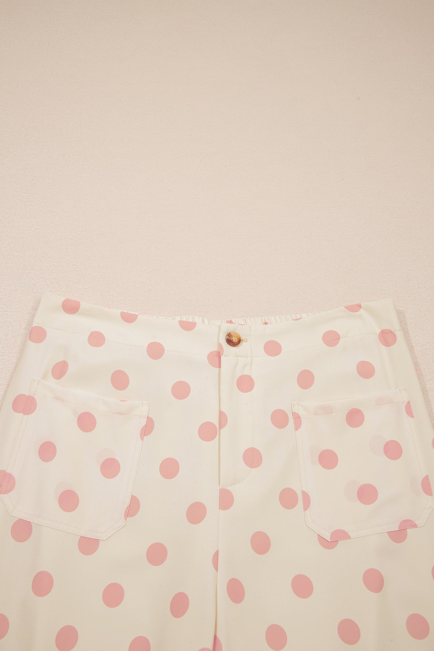 White Polka Dot Print Patched Pocket Loose Pants