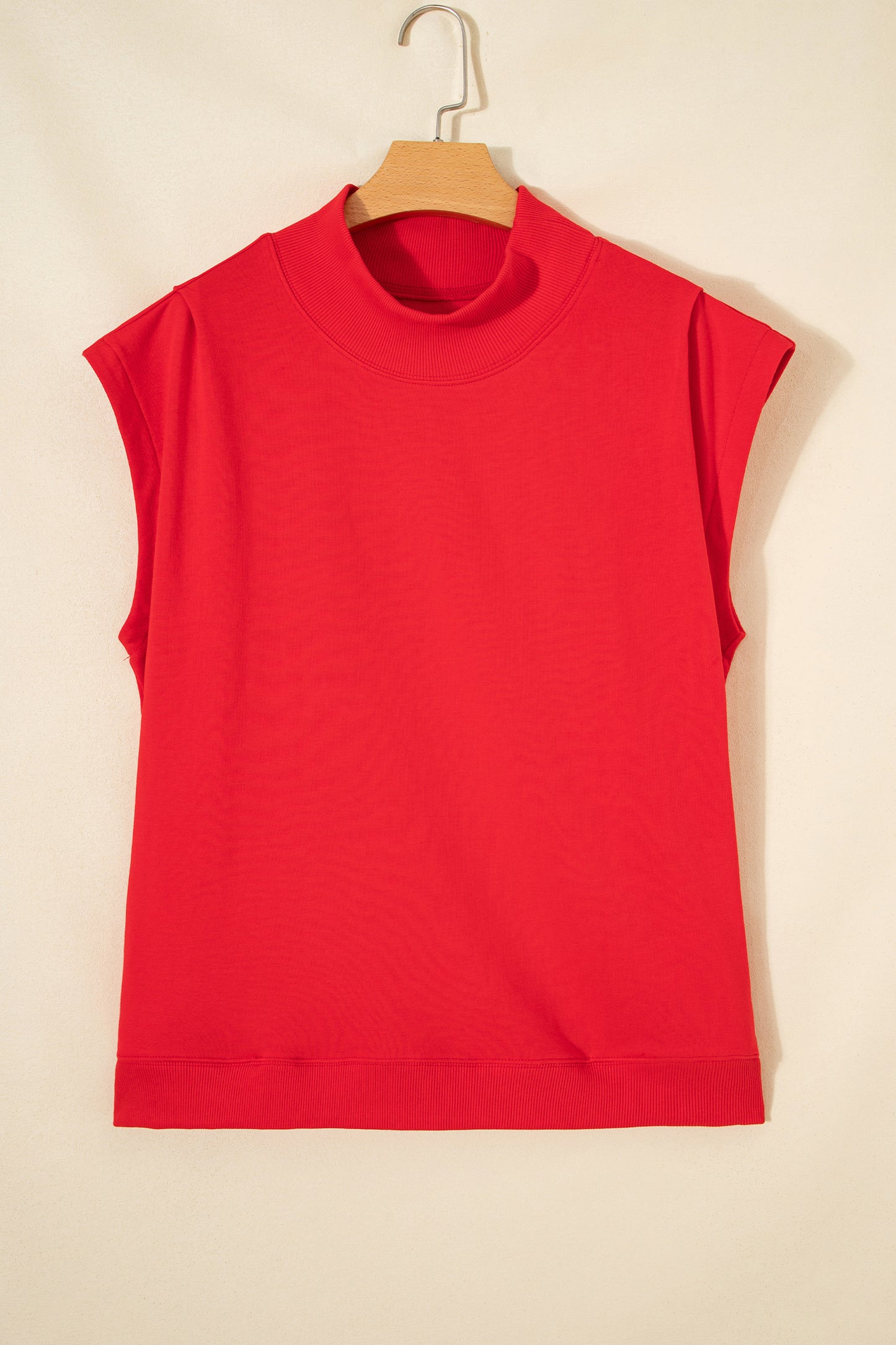Solid Color High Neck Cap Sleeve Loose Top
