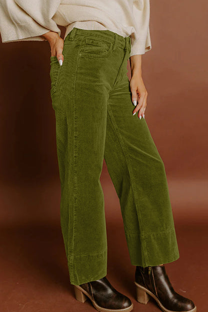 Burgundy Corduroy Solid Color High Waist Wide Leg Pants