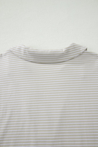 Stripe Dolman Sleeve Polo Shirt and Drawstring Shorts Set