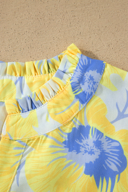 Short Bubble Sleeve Summer Floral Blouse